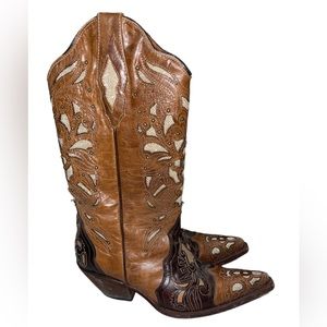 Woman Brown Western Boots With Gold Sparkle Trotamundo‎ Size 5